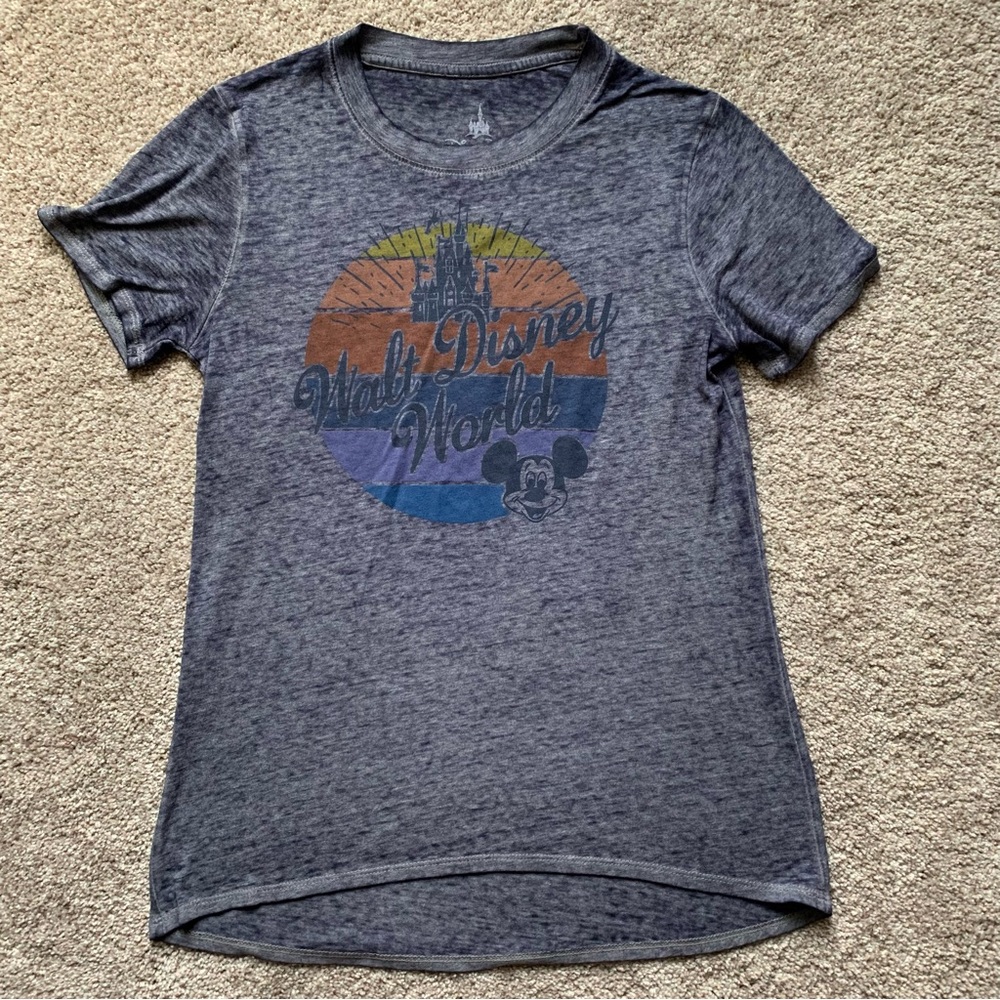 Disney Parks Walt Disney World Castle Mickey Navy Blue Burnout T-Shirt Size XS